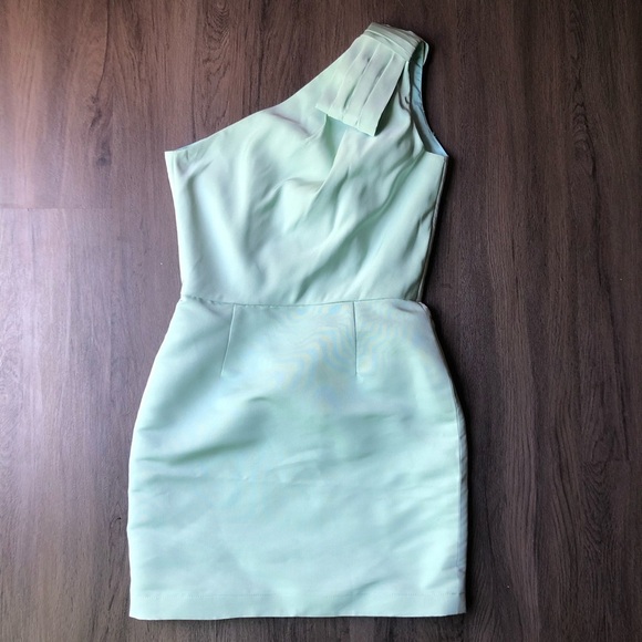 Alexia María Blair Bow Silk Mini Dress Mint Size 10 One Shoulder Formal Special - Picture 8 of 14